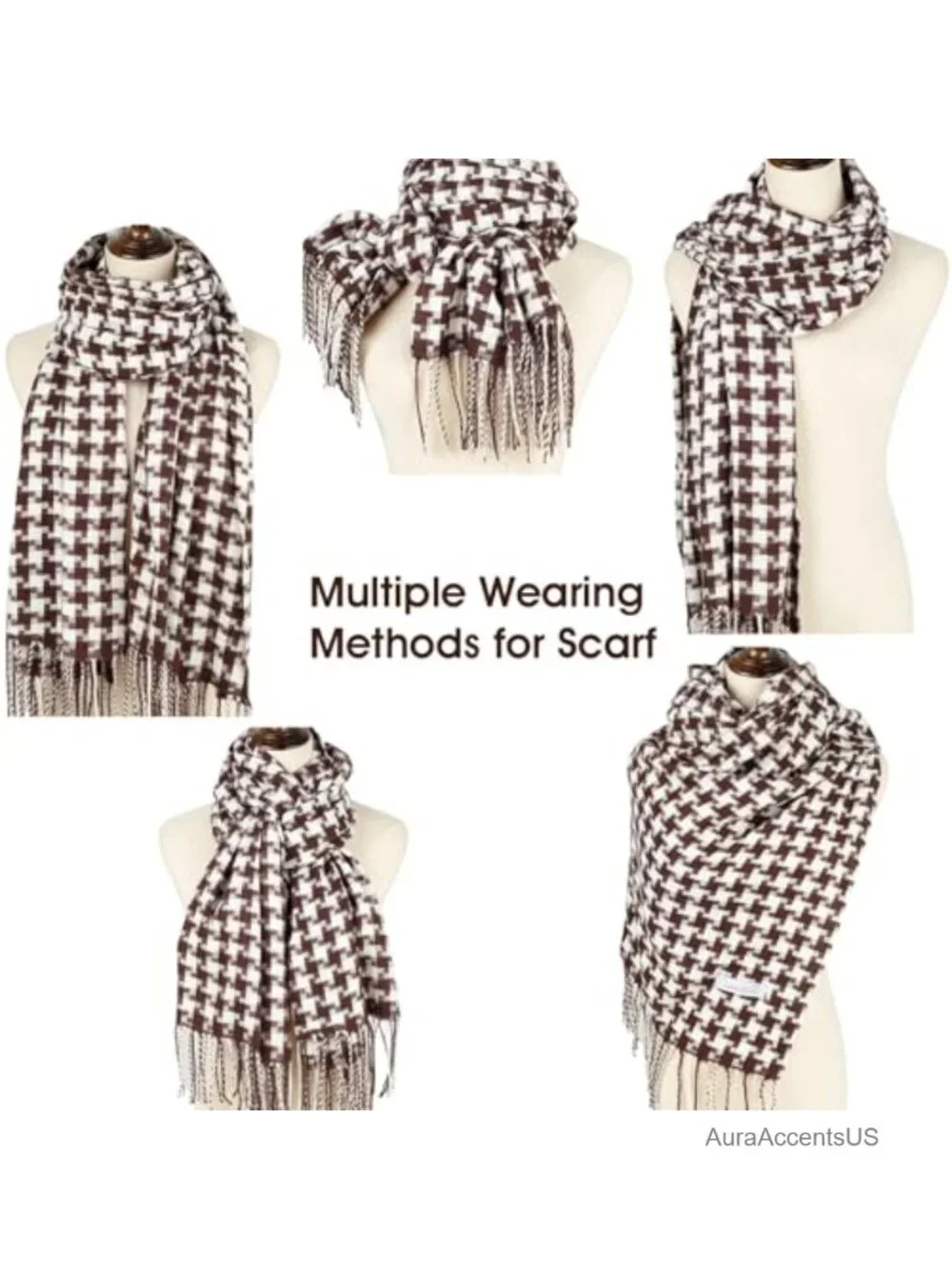 Vintage Plaid Tassel Scarf Shawl Wrap Winter Wool